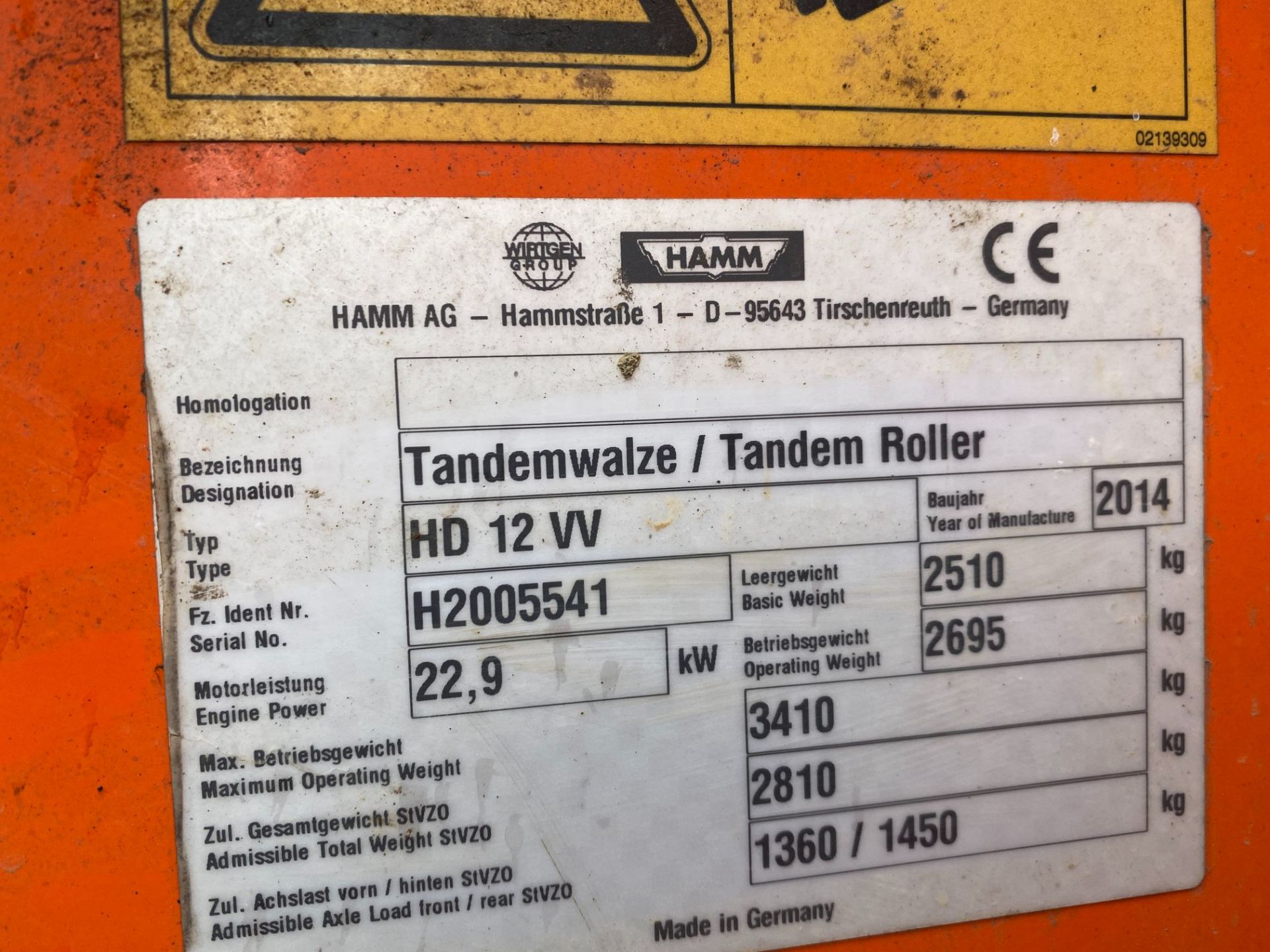 Hamm HD12VV tandem roller Serial No: H2005541 (2014) - 164 hrs - Image 6 of 13