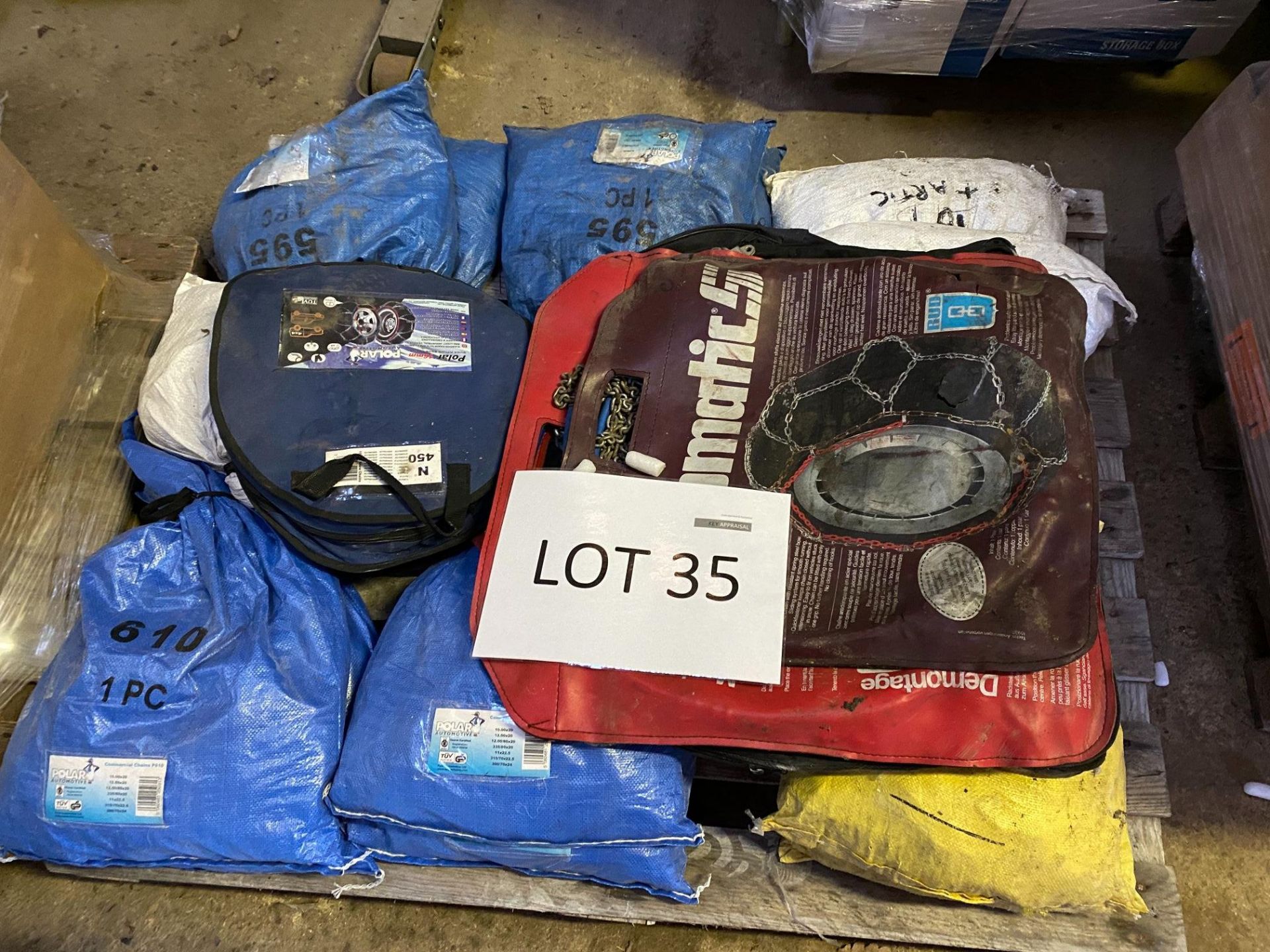 Quantity of various vehicle snow chains as lotted (approx 12)