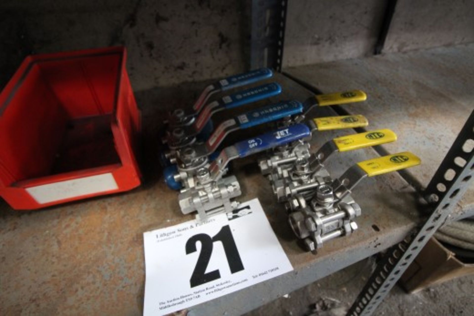 8x Stainless Steel, Approximately 1/2" Ball Valves (4x with Blue Handles, and 4x with Yellow