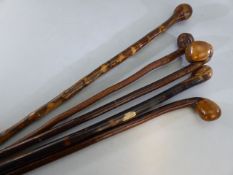 Zulu weapons, four Knobkerries (knobkerry, knobkierie, knopkierie)