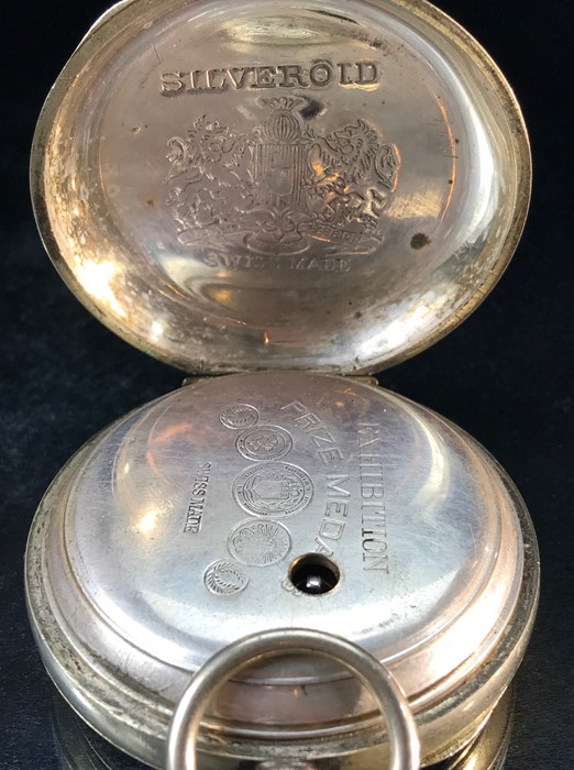 A Swiss made Silveroid gents open faced pocket watch having keywind movement and marked to inner - Image 4 of 5