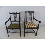 Two antique carver chairs with upholstered seats