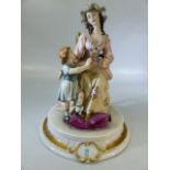 Tyche Tosca Capodimonte, figurine of a lady and child, letter "N" and crown to plinth and underside