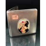 Silver case with nude pictorial enamel image and blank cartouche