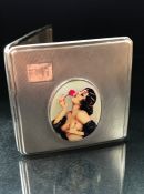 Silver case with nude pictorial enamel image and blank cartouche