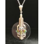 Silver and onyx art deco style pendant necklace