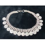 Silver coloured heavy necklace with eastern/ Arabic coins (17 in total) total weight approx 136g