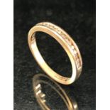 9ct 375 Gold Channel set Diamond half eternity ring size 'R'