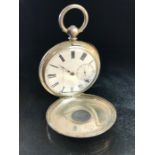 Half Hunter pocket watch marked "FINE SILVER G&R" To case & GRINBERG & REICHMAN Railway Watch