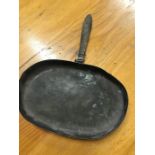 Copper camping pan with hinged folding handle, handle marked with maker "T F Griffiths for SOVER &