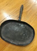 Copper camping pan with hinged folding handle, handle marked with maker "T F Griffiths for SOVER &