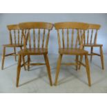 Set of four pine kitchen chairs with spindle backs