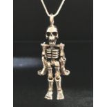 Silver articulated skeleton pendant necklace on silver chain