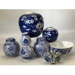 Collection of Chinese blue and white china to include gourde, ginger jars, rice bowl etc
