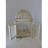 Ornamental white metal birdcage approx height 66cm and 35cm square