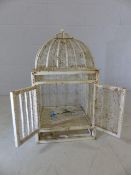 Ornamental white metal birdcage approx height 66cm and 35cm square