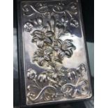 Hallmarked Silver and leather wallet, London 1991 maker RBB embossed with flowers