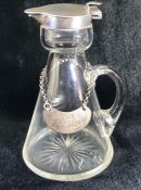 Silver Hallmarked Noggin Glass flask with Silver lid and collar and Hallmarked Silver Decanter