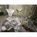Selection of glassware to include Stuart crystal flared vase, two Babycham glasses, sundae glasses