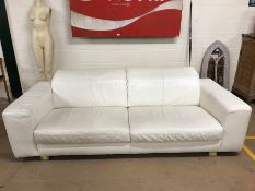 Large white Italian leather sofa (3 seater - 229cm wide) - excellent condition