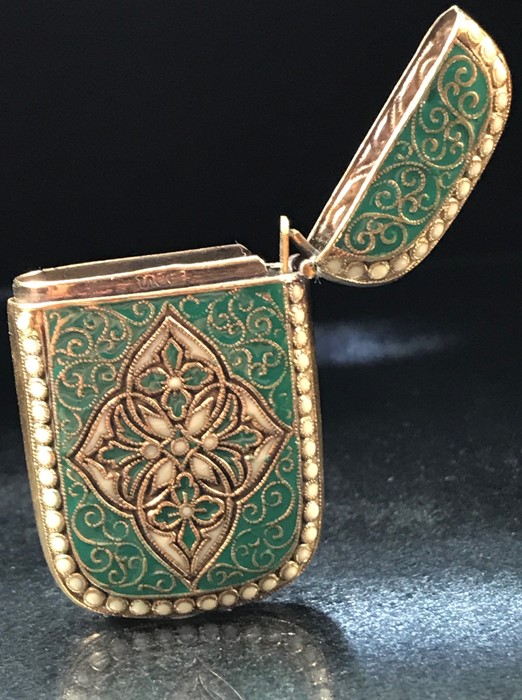 Brass and enamel set vesta case - Image 3 of 4