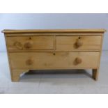 Small low pine Chest of drawers with one large and two small drawers