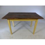Small French rustic table with cream-painted legs