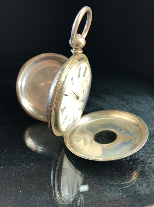 Half Hunter pocket watch marked "FINE SILVER G&R" To case & GRINBERG & REICHMAN Railway Watch - Image 2 of 6