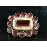 Victorian Memorium Brooch set with Bohemian Garnets and seed Pearls