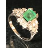 18ct white gold emerald and diamond art deco style dress ring