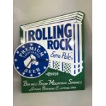 Rolling Rock metal advertising sign with integrated clock