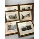 Six framed vintage photographs of the fishing town Beer in Devon