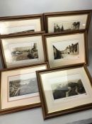 Six framed vintage photographs of the fishing town Beer in Devon