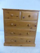 Pine chest of drawers, two small, three large