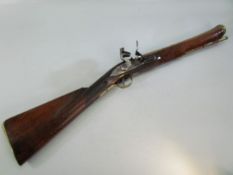 A scarce early 19th century brass barrelled flintlock Mail Coach blunderbuss, similar in style to