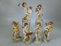 Italian Figurines from the Royal Factory Naples: Six 19th century winged cherubs playing various