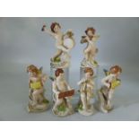 Italian Figurines from the Royal Factory Naples: Six 19th century winged cherubs playing various