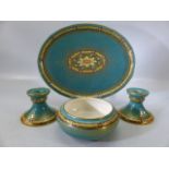 Mintons oval tray, candle sticks and bowl