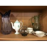 Small collection of Wedgwood including Keith Murray design coffee pot and three further glass items