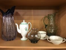 Small collection of Wedgwood including Keith Murray design coffee pot and three further glass items