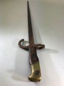 French 1874 pattern Gras bayonet with downswept quillon, manufacturer's mark 'MS' and 1878 to 'T'