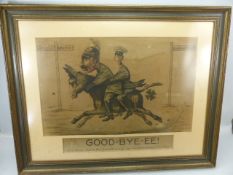 A World War One propaganda print of the Kaiser and Crown Prince on horseback titled Good-Bye-EE,