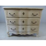 Grey-painted modern chest of three drawers in the French bombe style