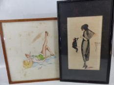 Pair of Art Deco Watercolours of Ladies