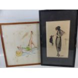 Pair of Art Deco Watercolours of Ladies