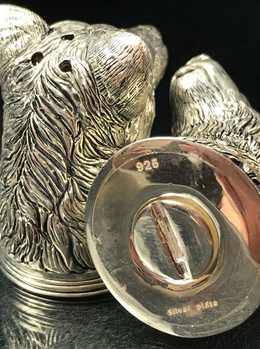 Pair of silver plated condiments in the form of dogs with glass eyes - Image 3 of 4