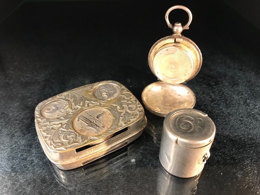 Hallmarked Birmingham Silver Sovereign case with floral design maker K.W & Co and two other silver