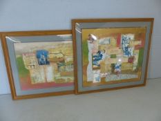 Two large contemporary decoupage framed pictures measuring approx. 159cm x 98cm and 125cm x 114cm