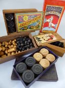 Selection of wooden vintage games, two sets of Draughts in original Boxes and two sets of Staunton