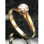 9ct 375 Gold Diamond Solitaire ring size 'L' A/F
